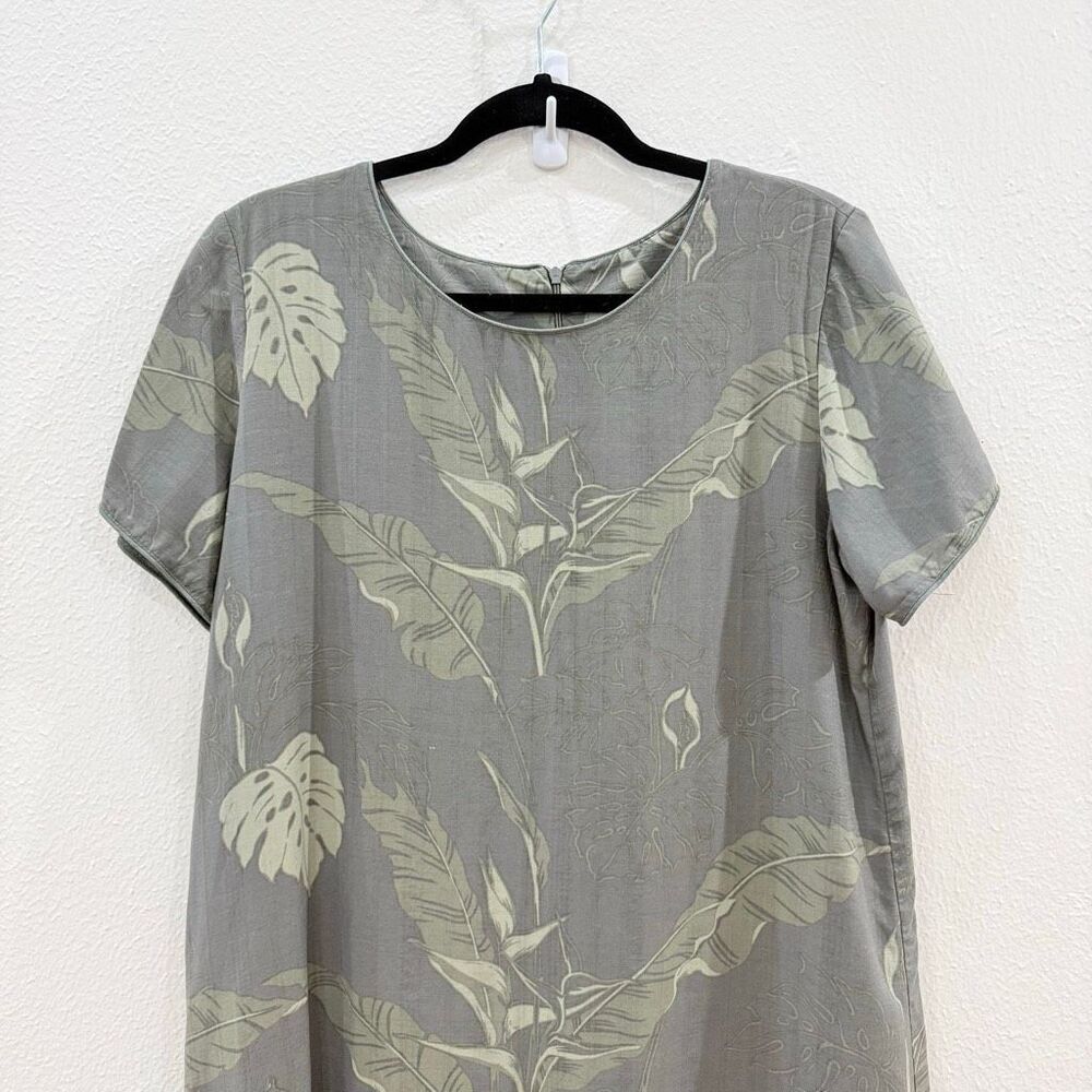Hawaiian Reserve Collection Women's Size Large Gray 100% Silk Short Sleeve Dress - Picture 2 of 8